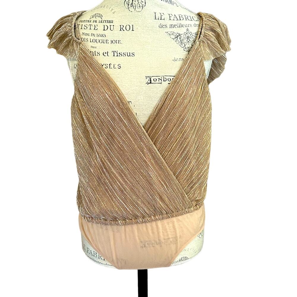 TJD gold sparkly shimmery holiday ruffle sleeve bodysuit sz M